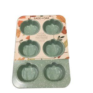 Sage & Oak 6-Cup Pumpkin Muffin Pan Nonstick Carbon Steel Speckled Aqua